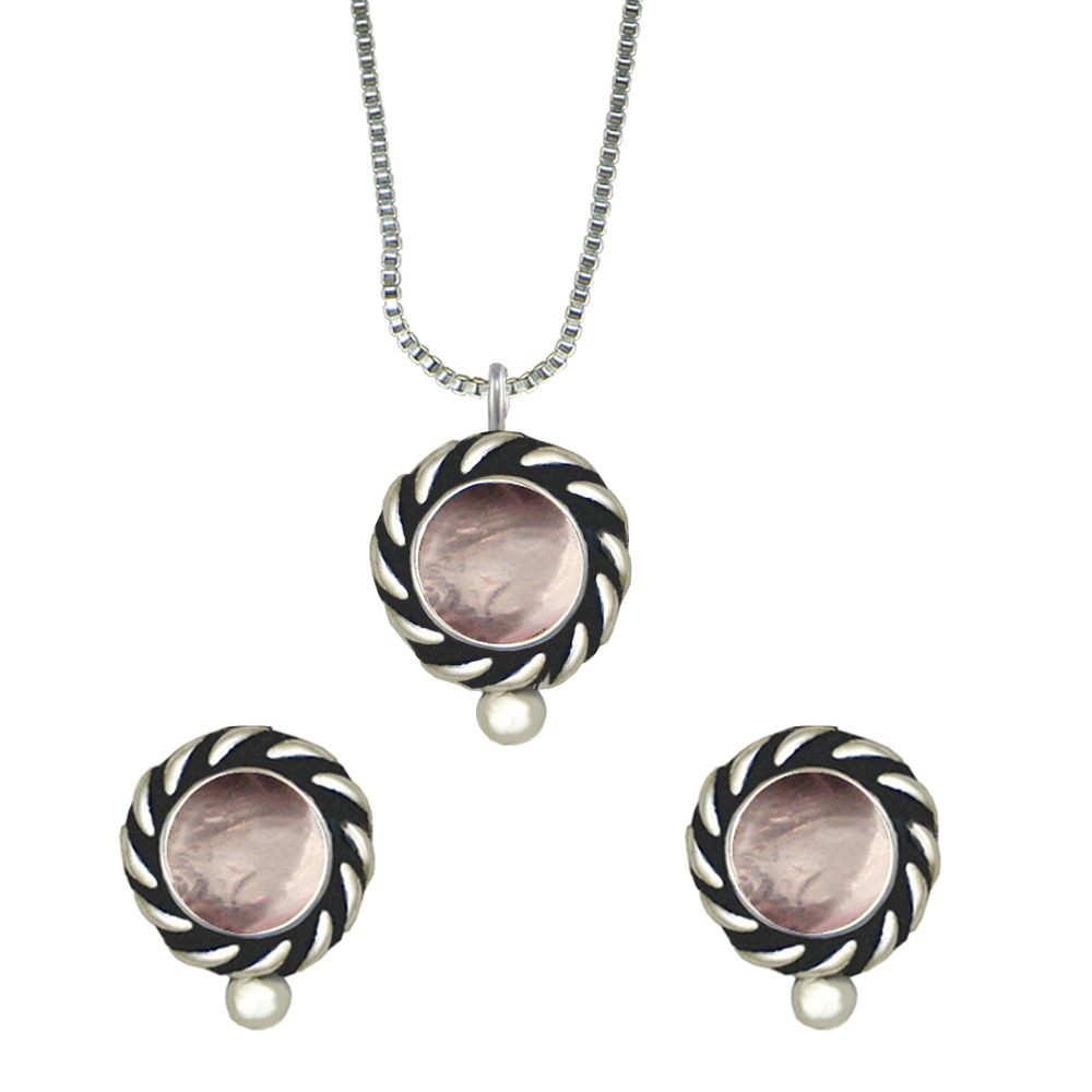 Sterling Silver Petite Necklace Earrings Set Rose Quartz